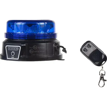 Nabíjecí stanice AKU LED maják, 12x3W modrý, dálkové ovládání, magnet, ECE R10