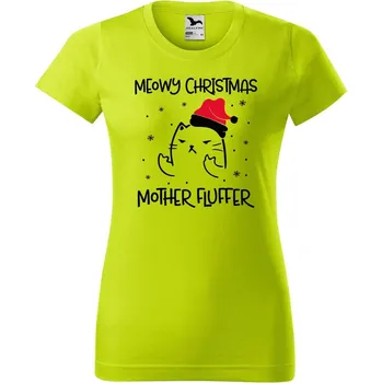 Dámské oblečení DOBRÝ TRIKO Dámské tričko s potiskem Vánoční kočka Barva: Limetková, Velikost: S