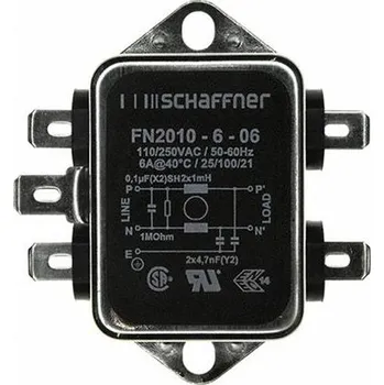 Filtr EMI, řada: FN2010, 4.7nF, 250 V AC/DC, 0 → 400Hz, Montáž na rám 1 mH, Rychlé nasazení, 6A, 0,74 mA,