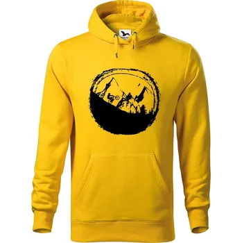 Pánská mikina DOBRÝ TRIKO Pánská mikina s potiskem Hory a kolo Velikost pánské mikiny: 3XL, Barva: Žlutá