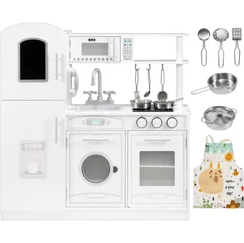 Dětská kuchyňka Mamabrum PLK 536 N velká dřevěná kuchyň s příslušenstvím bílá