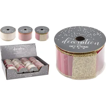 Stuha Dekorační stuha, organza 38x2700 mm (bordó, starorůžová, slonová kost) 524447