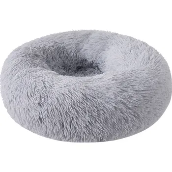 Pelíšek pro psa Světle šedý fluffy pelíšek - 60x60x24 cm (Oválný pelíšek z příjemného hřejivého plyše, který je hebký na dotek. Pelíšek je ve světle šedé barvě.)