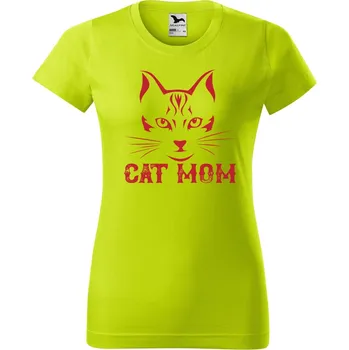Dámské oblečení DOBRÝ TRIKO Dámské tričko s potiskem Cat mom Barva: Limetková, Velikost: L
