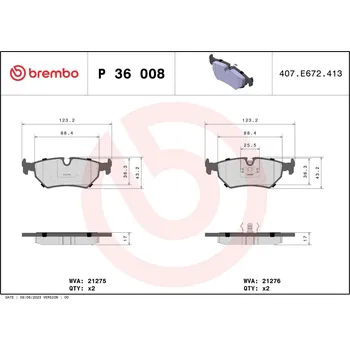 Brzdová destička Sada brzdových destiček, kotoučová brzda BREMBO P 36 008