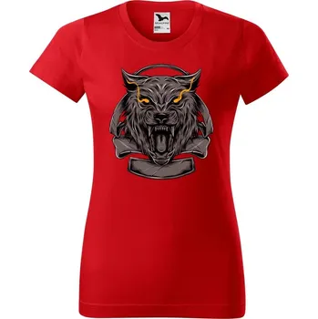 Dámské tričko DOBRÝ TRIKO Dámské tričko s potiskem Vlčí hlava Barva: Červená, Velikost: 3XL