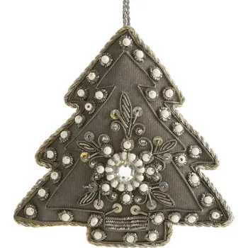 Vánoční dekorace ArtFir Vánoční dekorace STROMEK 19 | skleněná stříbrná 5 x 9 cm