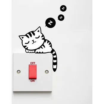 Samolepící dekorace Nálepka na zeď | 3D samolepka na zeď kočka - kočka objímající vypínač