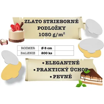 Oboustranné zlato - stříbrné podložky na dorty, průměr 8 cm (balení 200 ks)