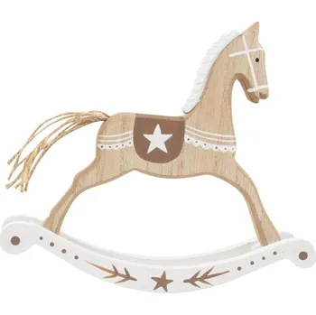Dřevěná dekorace na postavení - Houpací koník - bílý
