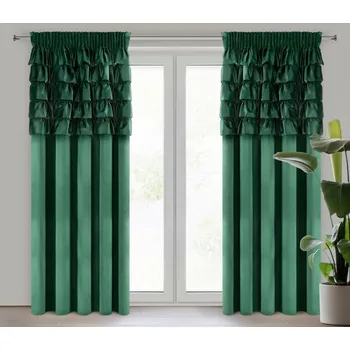 Závěs Elegantní sametový závěs zdobený volánem - smaragdově zelený Šířka: 140 cm | Délka: 250 cm