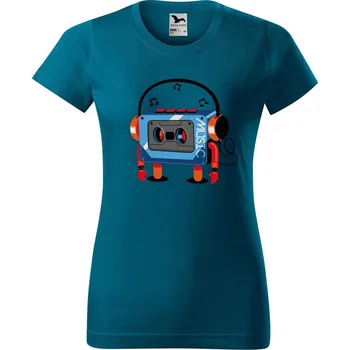 Dámské oblečení DOBRÝ TRIKO Dámské tričko s potiskem Walkman Barva: Petrolejová, Velikost: S