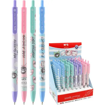 Pero kuličkové M&G So Many Cats Pastel, hrot 0,5 mm (4 designy), modrá náplň