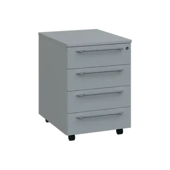 Zásuvkový kontejner LXKZ 2 - 01 kontejner pojízdný, 4-zásuvkový, deska 25 mm, zámek na 1. zásuvce, šedá