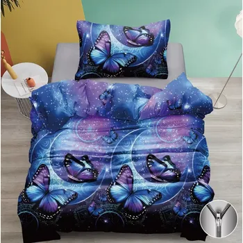 Povlečení TOTÁLNÍ VÝPRODEJ ! LUXUSNÍ BAVLNĚNÉ POVLEČENÍ - MOTÝLCI NA MĚSÍČKU 140 x 200, 70 x 90 cm zip