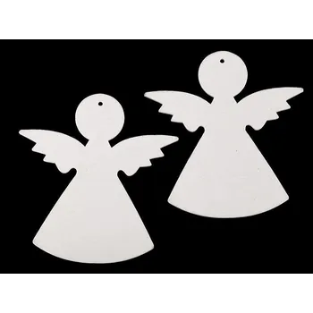 Vánoční dekorace Dřevěný anděl k zavěšení / k nalepení - (9,5x10 cm) bílá (20 ks)