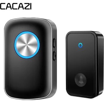Domovní zvonek Zvonek CACAZI FA28 Bezdrátový bezbateriový zvonek - 1x přijímač + 1x tlačítko – černý