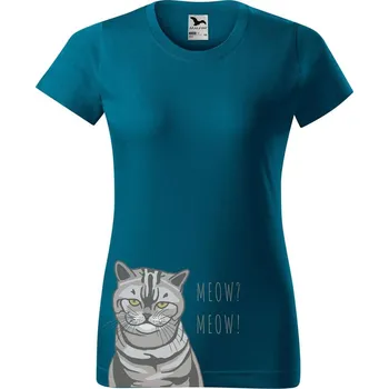 Dámské oblečení DOBRÝ TRIKO Dámské tričko s potiskem kočky Barva: Petrolejová, Velikost: S