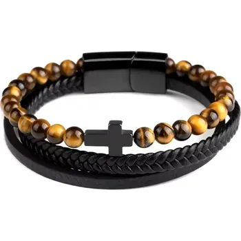 Náramek NAKY Pánský kožený náramek Sebastian N086 černá 20.5 cm