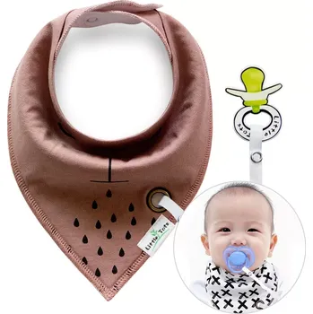 Bryndák Hnědý dětský šátek/slintáček s držákem na dudlík