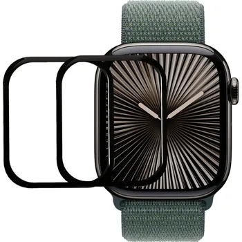 Tvrzené sklo pro Apple Watch 10 - 42mm - černý rámeček - hybridní - sada 2 kusů