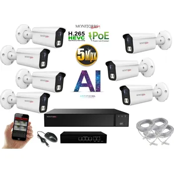 Kompletní kamerový systém MS AI IP 7 kamerový set se switchem 5 Mpix WTube (6372K7B) (Monitorrs Security)
