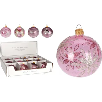 Vánoce Vánoční skleněná koule 8 cm - ručně foukaná, růžová ve 4 designech