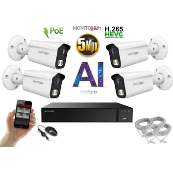 Kompletní kamerový systém Monitorrs Security AI IP 4 kamerový set 5 Mpix WTube (6372K4) (Monitorrs Security)