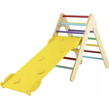 skluzavka Dřevěná skluzavka s lezeckou stěnou oboustranná žlutá