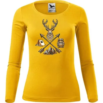 Dámské tričko DOBRÝ TRIKO Dámské triko s dlouhým rukávem Jelen a šípy Velikost: L, Barva: Žlutá