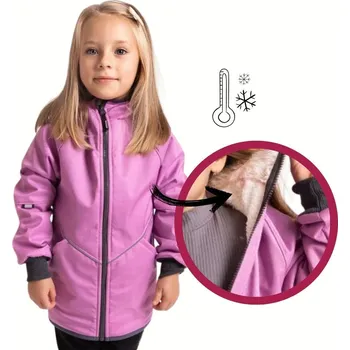 Unuo (ušito v ČR) Dětská zimní softshellová bunda Unuo s umělým kožíškem vel. 80/86-158/164 lila