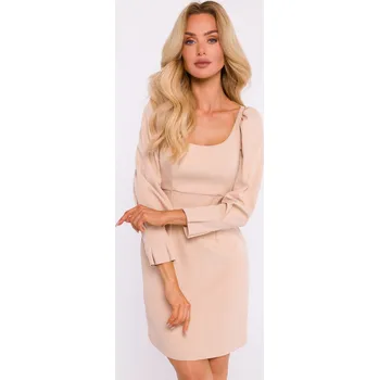 Dámské šaty Minišaty s hlubokým výstřihem MOE M836 béžové EU velikost: L