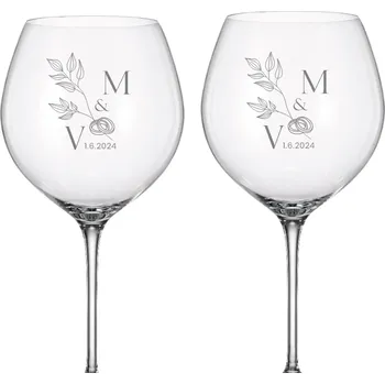 Sklenice Dekorant Svatební sklenice na červené víno PRSTÝNKY 750 ml 2KS