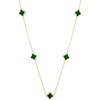 Náhrdelník Lillian Vassago Zlatý náhrdelník s malachity, čtyřlístky LLV31-GN038 Barva zlata: Žlutá, varianty: 42cm + 3cm