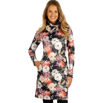 Dámská móda Jemně zateplené mikinové šaty LITEX květinový vzor S