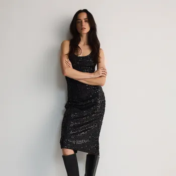 Dámské šaty Reserved - Flitrové midi šaty - černý - 760DJ-99X - 760DJ-99X-XL