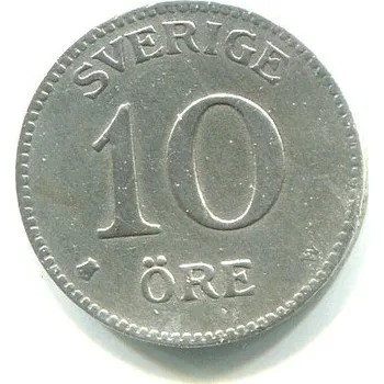 ŠVÉDSKO. 10 öre 1918. Ag.