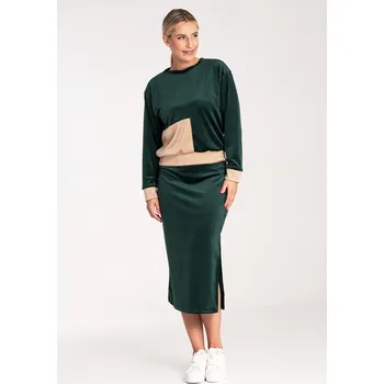 Dámská sukně Dámský tmavě zelený velurový set mikiny a sukně M1036 green Velikost: S