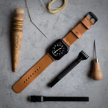 Řemínek na hodinky KOŽENÝ ŘEMÍNEK NA APPLE WATCH MASTER - SVĚTLÝ ČERNÝ, 40 / 41 / 42 mm Vidra Brand