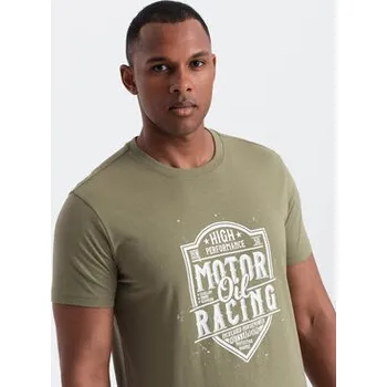 Pánské tričko Ombre T-Shirt OM-TSPT-0125 Khaki Regular Fit M