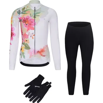 Cyklistická bunda RIVANELLE Cyklistický mega set - FLOWERY WINTER - vícebarevná/bílá/černá