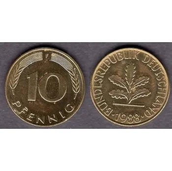 NĚMECKO. 10 pfennig 1988/F.