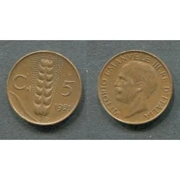ITÁLIE. 5 centesimi 1921. KM-59