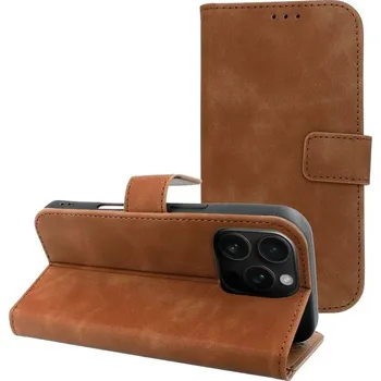 Pouzdro na mobilní telefon TENDER Book - Apple iPhone 16 Pro flip knížkové pouzdro z eko kůže - hnědé (TENDER Book Case for IPHONE 16 Pro brown)