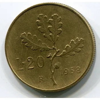 ITÁLIE. 20 lire 1958. KM-97.1