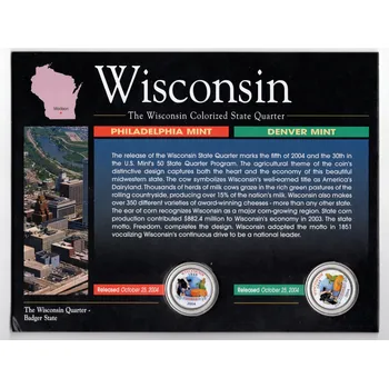 Sběratelství USA. 2x 1/4 dollar 2004. Wisconsin. Kolorováno.