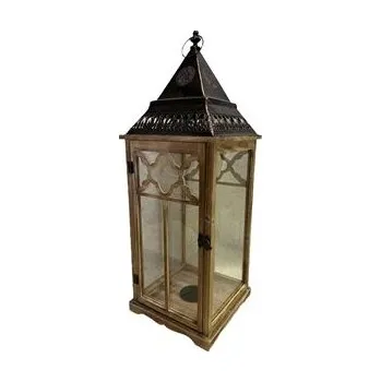 Lucerna Velká dřevěná lucerna 31,5 x 31,5 x 86 cm hnědá