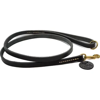 Vodítko pro psa Morko Kožené vodítko 130 cm – černá kůže, kování mosaz