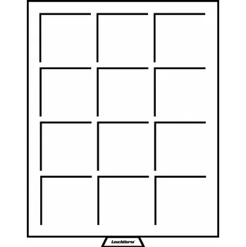 Sběratelství Leuchtturm Box se 12 čtvercovými poli o rozměru 64×64 mm, kouřová barva, se sametově červenou výstelkou