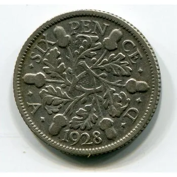 VELKÁ BRITÁNIE. 6 pence 1928. Ag.